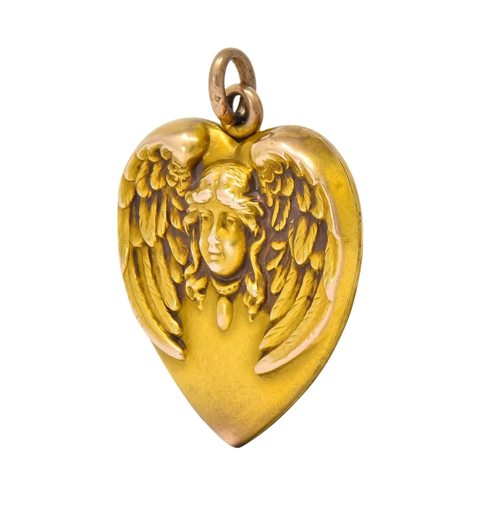 1900 Victorian 14 Karat Gold Angel Heart Locket Pendant