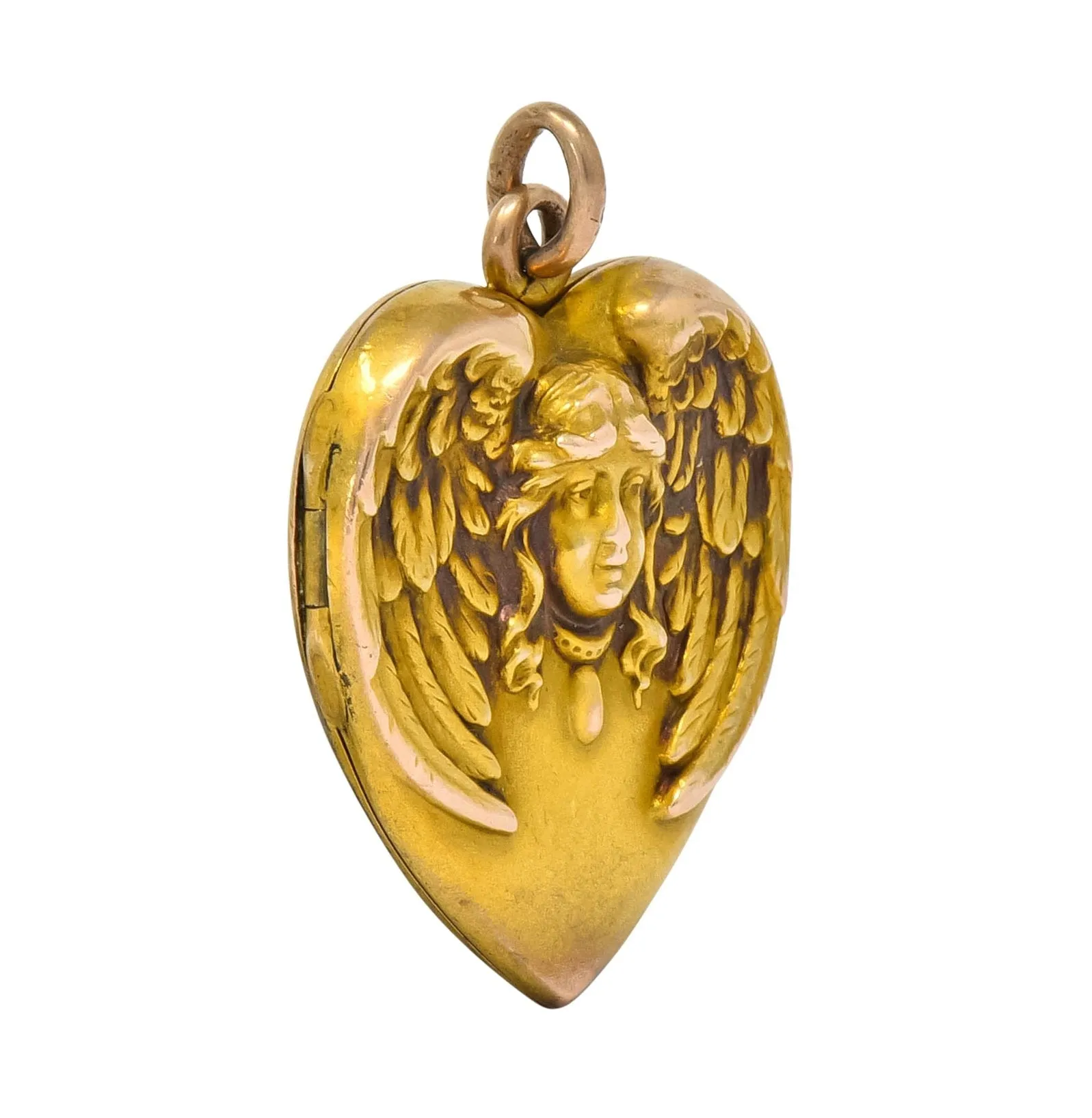 1900 Victorian 14 Karat Gold Angel Heart Locket Pendant