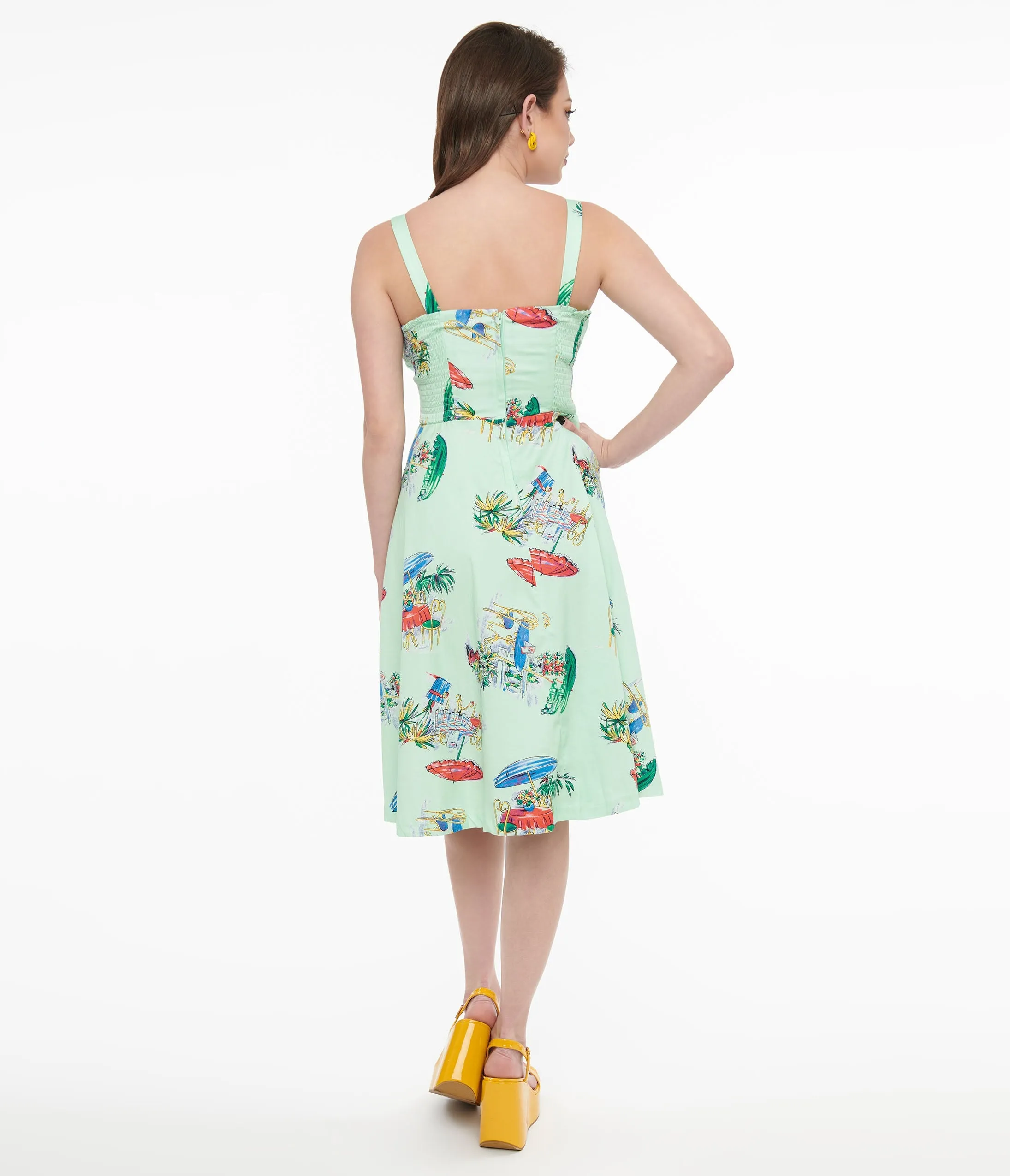 1950s Mint Green Le Parisian Cafe Print Shellie Swing Dress