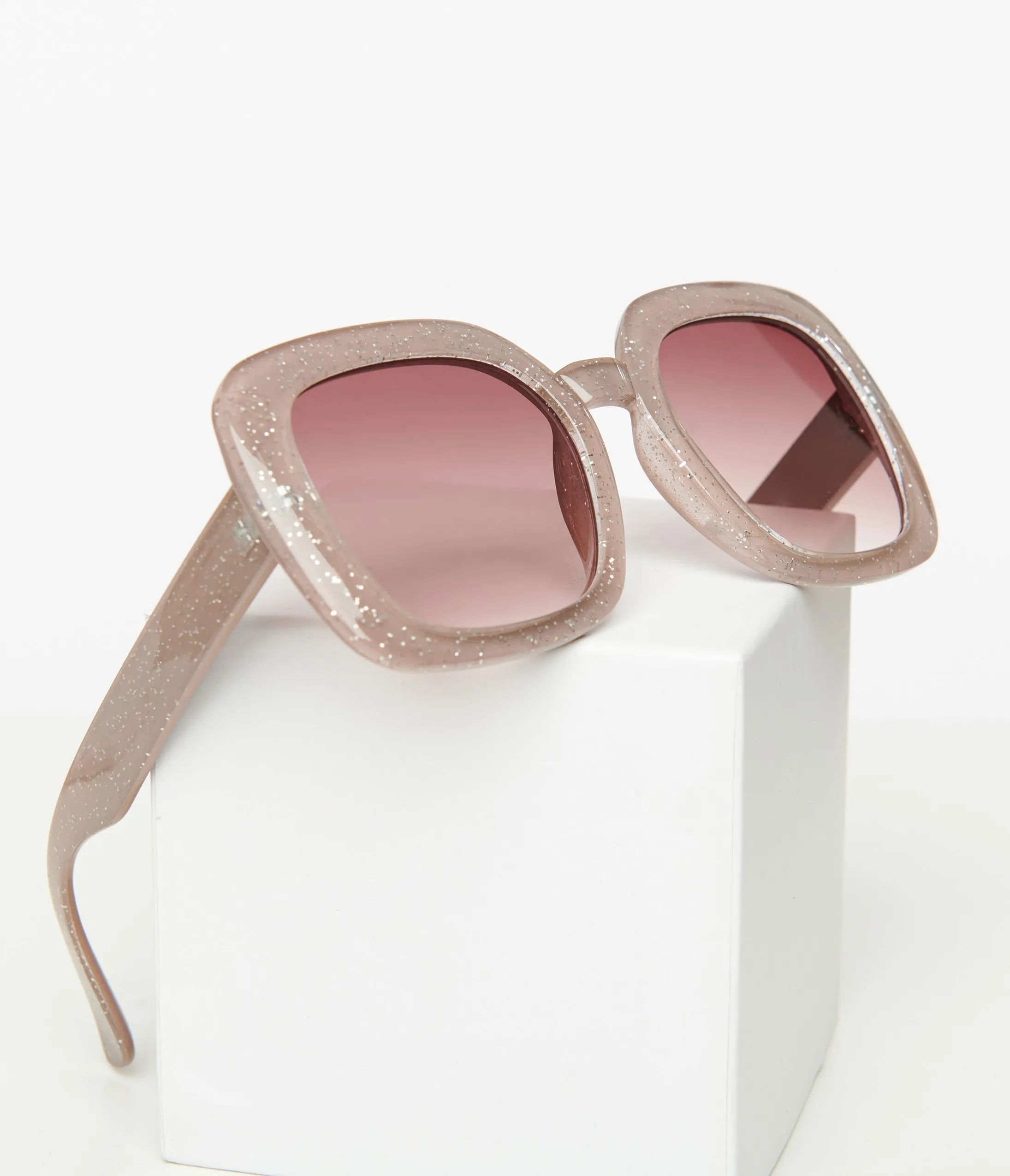 1970s Beige Sparkle Square Sunglasses