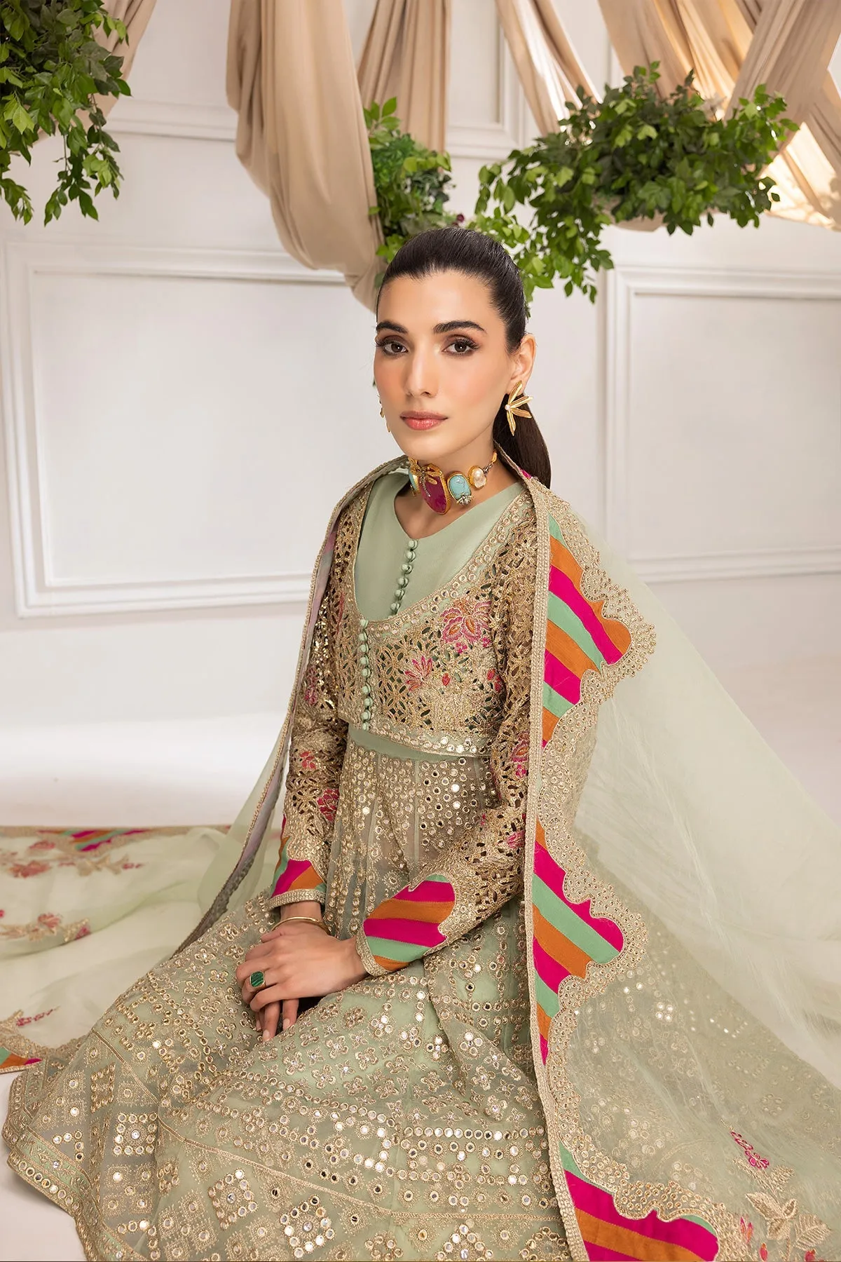 3-Pc Embrioidered Organza Shirt with Embroidered Sharara and Organza Dupatta STM-3-08