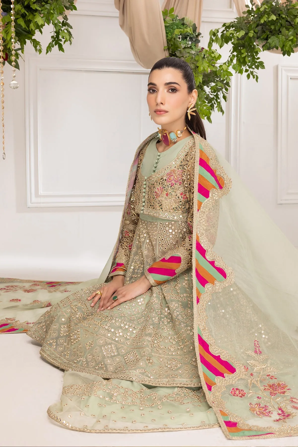 3-Pc Embrioidered Organza Shirt with Embroidered Sharara and Organza Dupatta STM-3-08