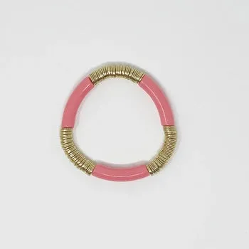 Acrylic Tube Bracelet with Gold Accents -Bubblegum Pink