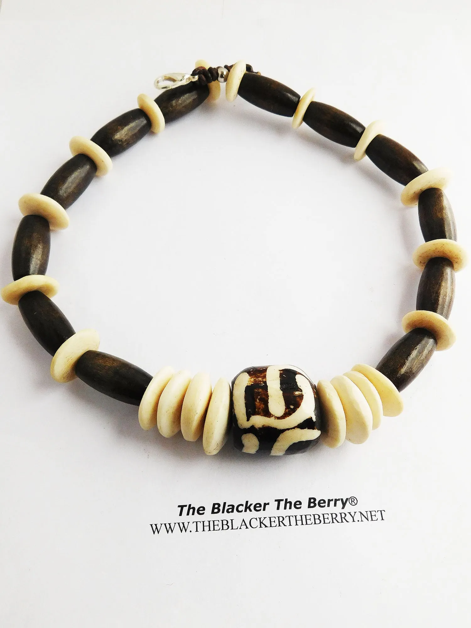 African Choker Necklaces Wooden Ethnic Beads Cream Brown