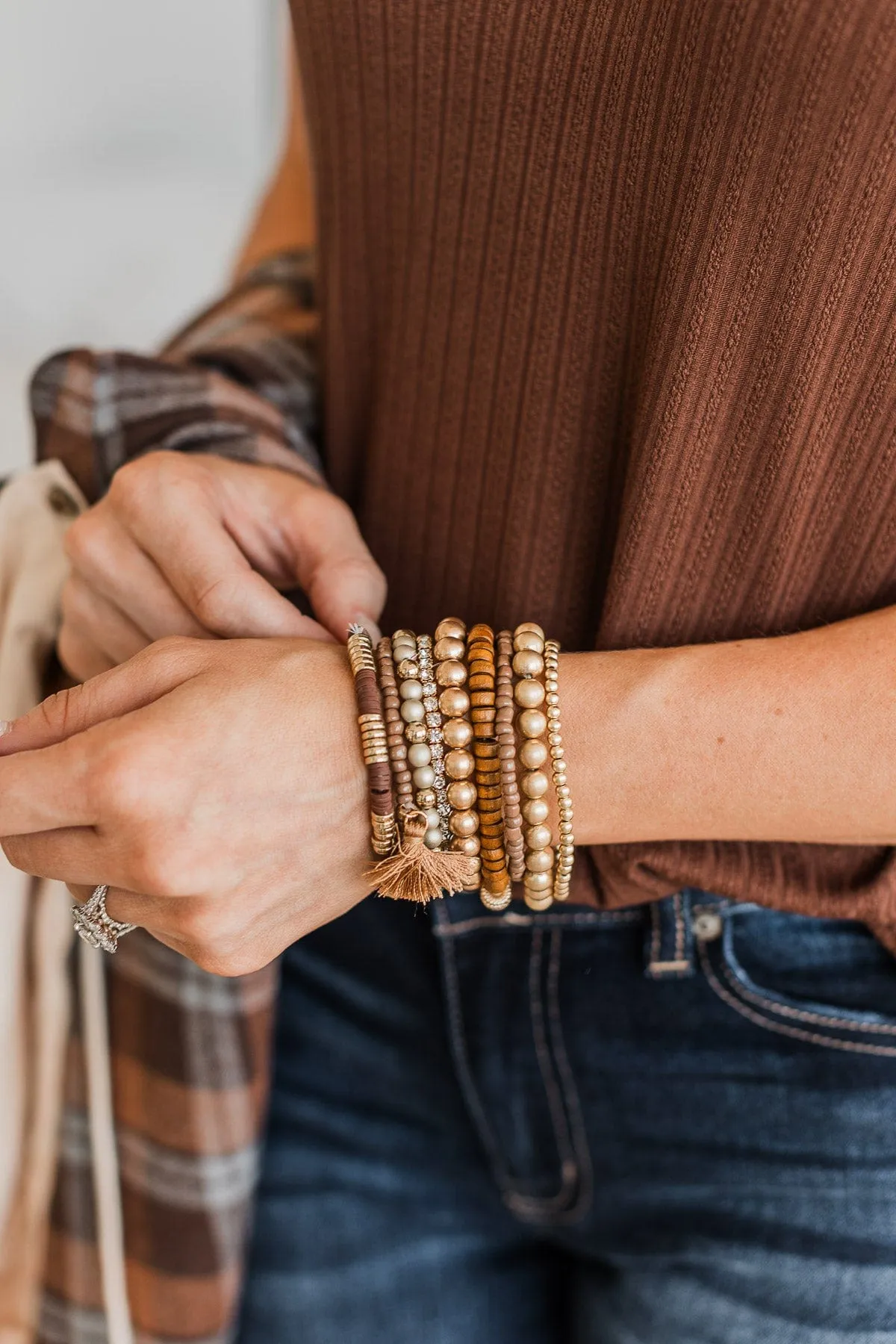 All Class Stackable Bracelet Set- Brown