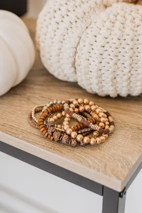 All Class Stackable Bracelet Set- Brown