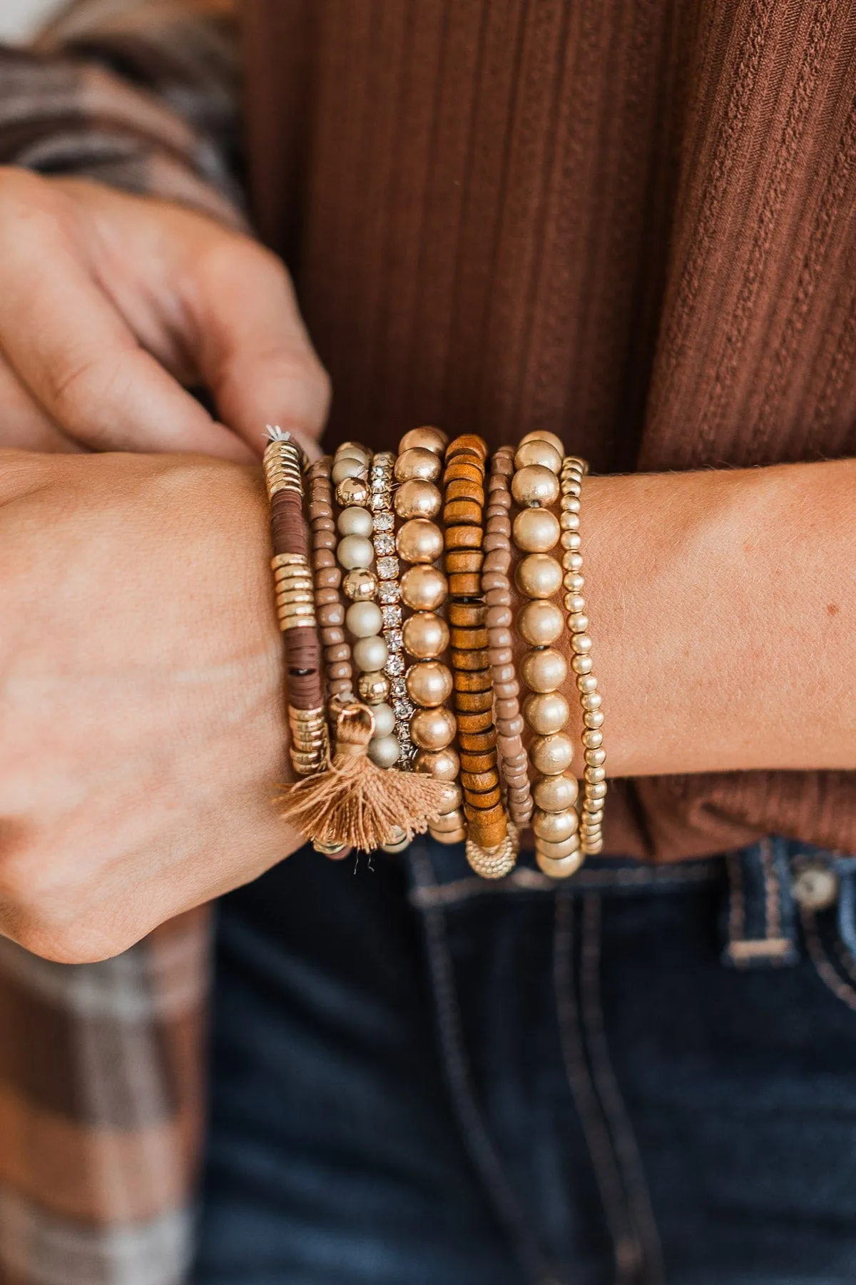 All Class Stackable Bracelet Set- Brown