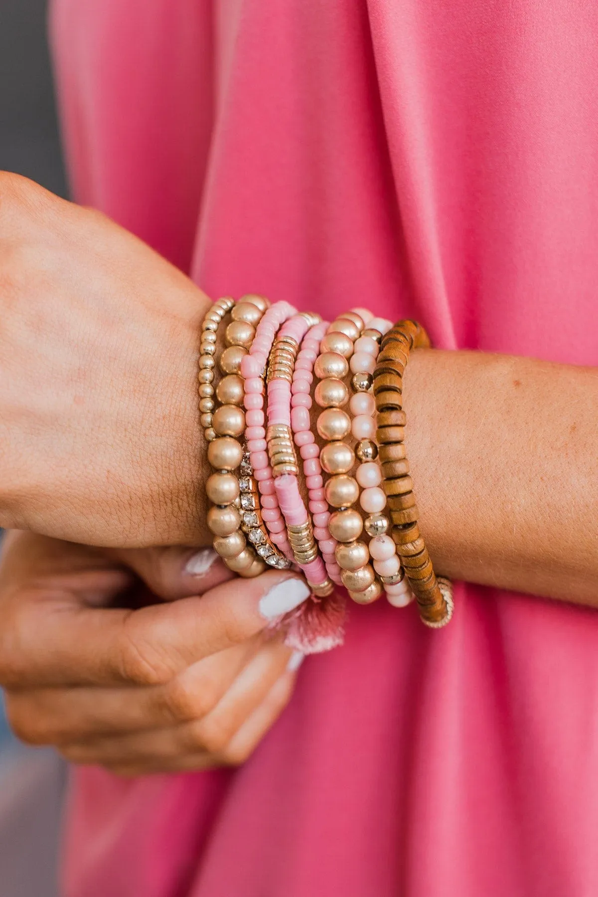 All Class Stackable Bracelet Set- Pink