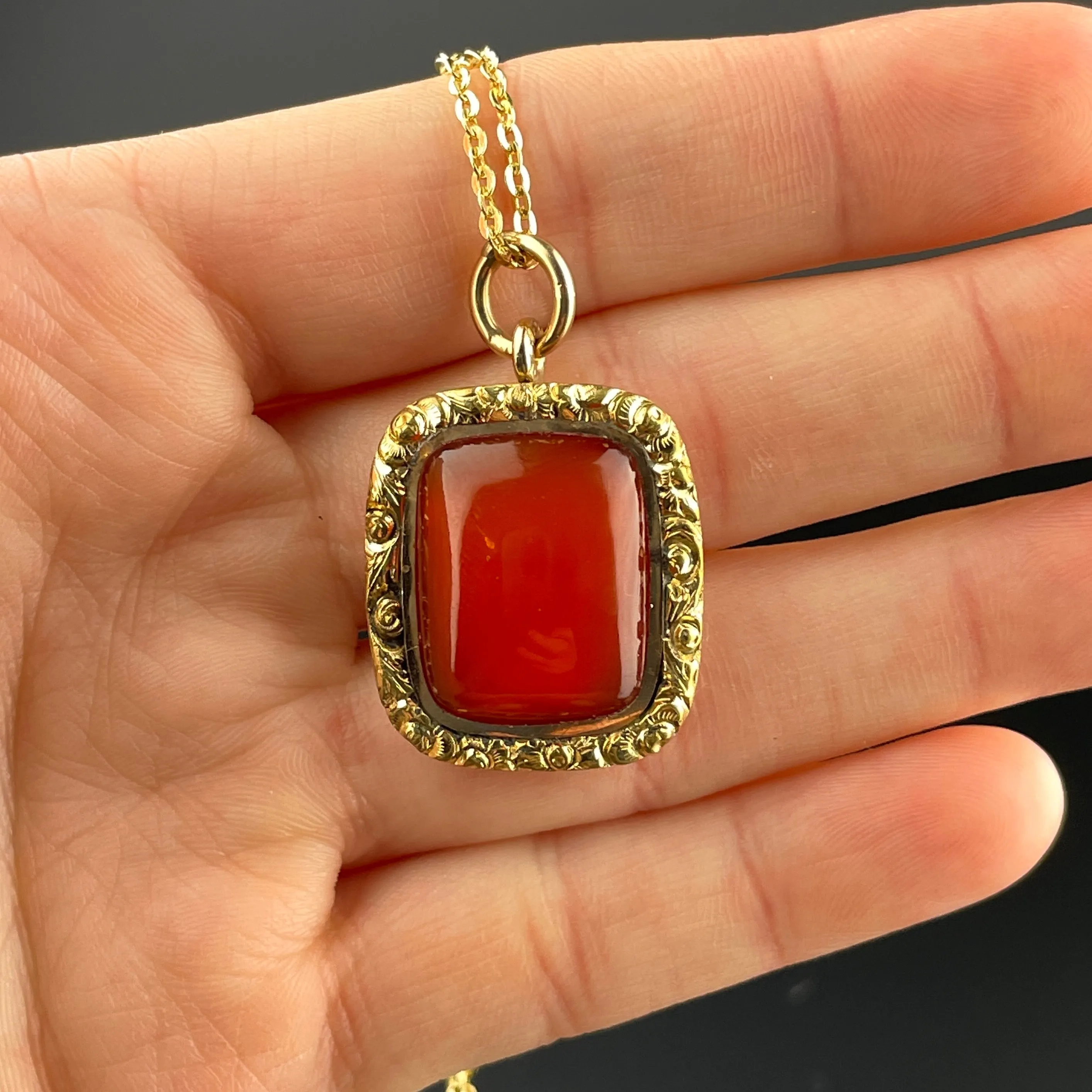 Antique Georgian Victorian Gold Encased Carnelian Pendant Necklace