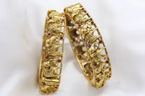 Antique Gold Elephant Bangle Set(Openable)