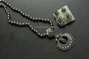 Antique Victorian Uncut Polki Necklace Set - Green