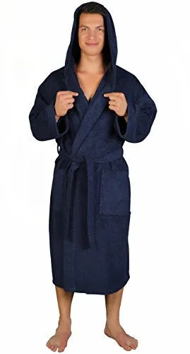 ARUS MEN'S CLASSIC HOODED BATHROBE TURKISH COTTON TERRY CLOTH ROBE (L/XL,N.BLUE)