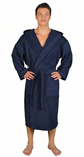 ARUS MEN'S CLASSIC HOODED BATHROBE TURKISH COTTON TERRY CLOTH ROBE (L/XL,N.BLUE)