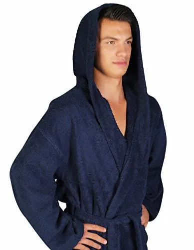 ARUS MEN'S CLASSIC HOODED BATHROBE TURKISH COTTON TERRY CLOTH ROBE (L/XL,N.BLUE)