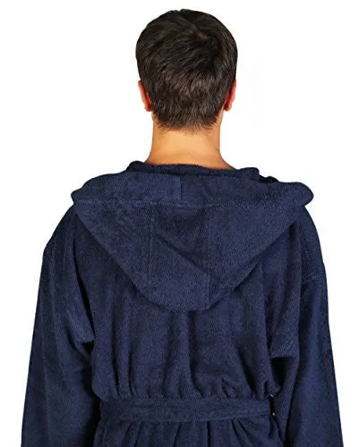 ARUS MEN'S CLASSIC HOODED BATHROBE TURKISH COTTON TERRY CLOTH ROBE (L/XL,N.BLUE)