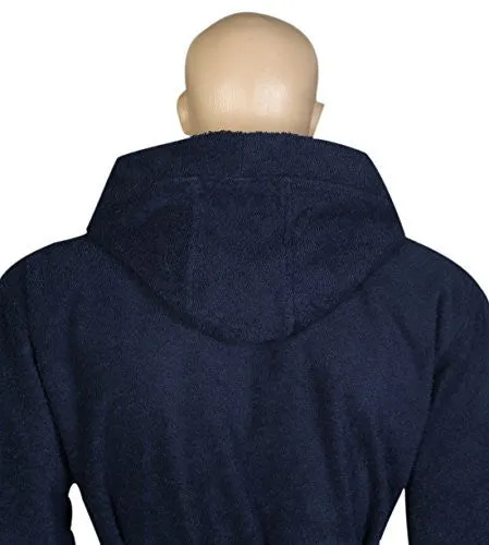 ARUS MEN'S CLASSIC HOODED BATHROBE TURKISH COTTON TERRY CLOTH ROBE (L/XL,N.BLUE)