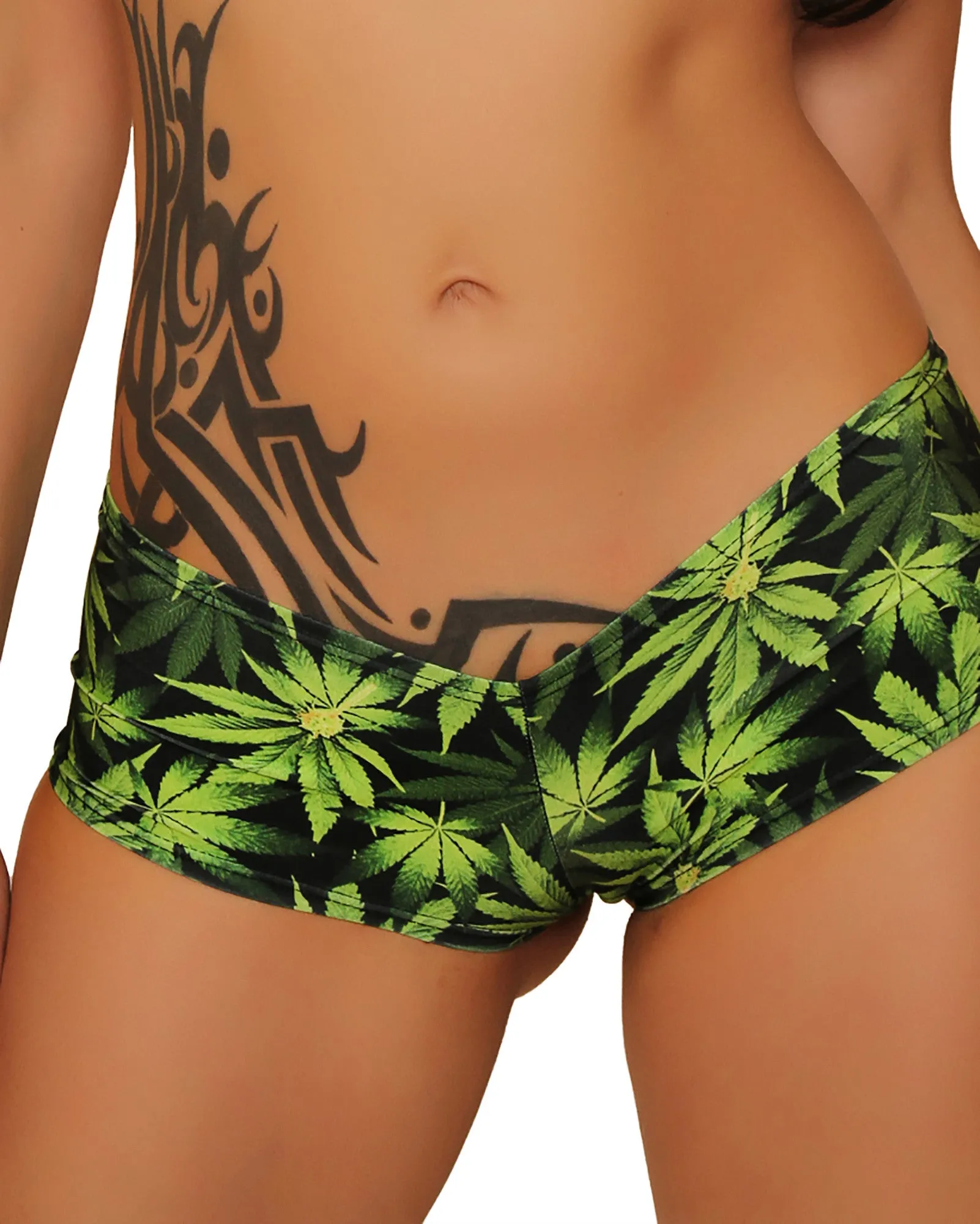 Basic Booty Shorts With Frill Bottom Marijuana Clothing