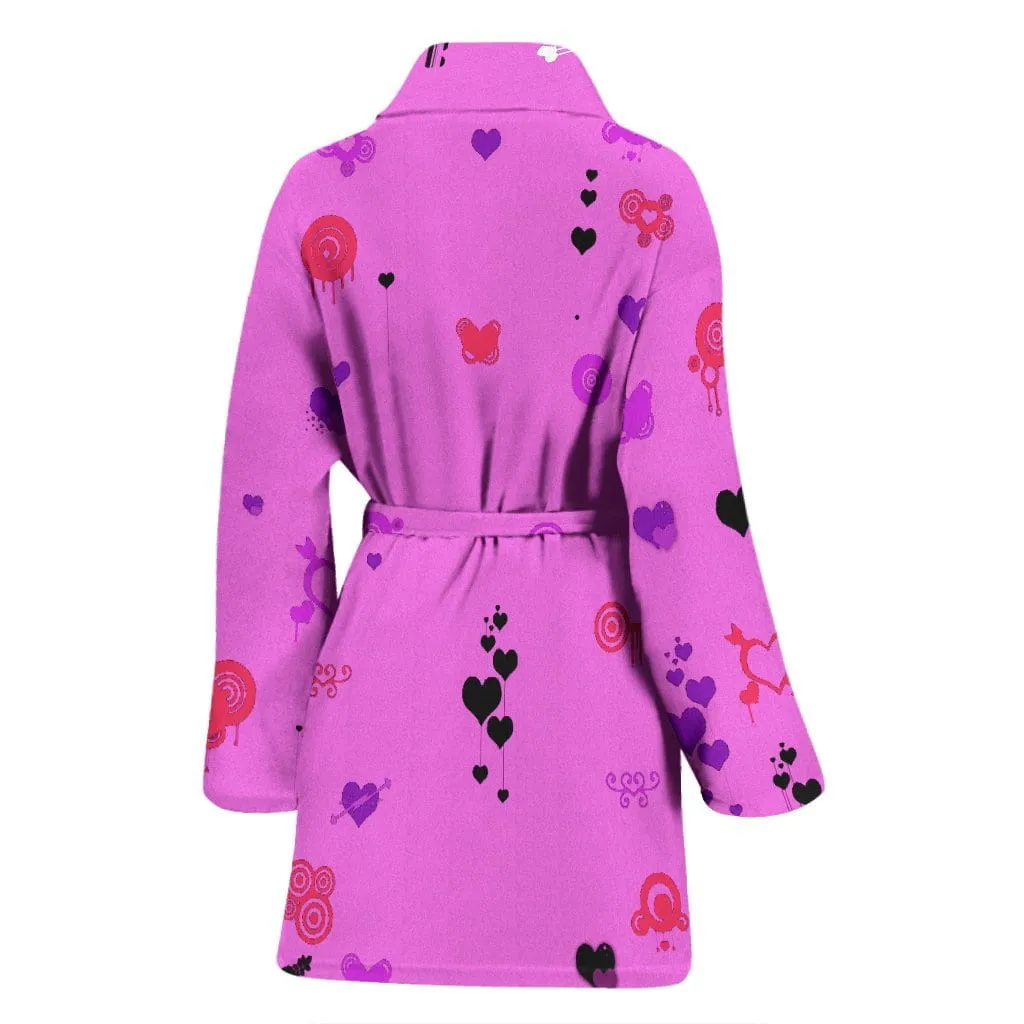 Bathrobe Hearts on Pink Women's Bath Robe