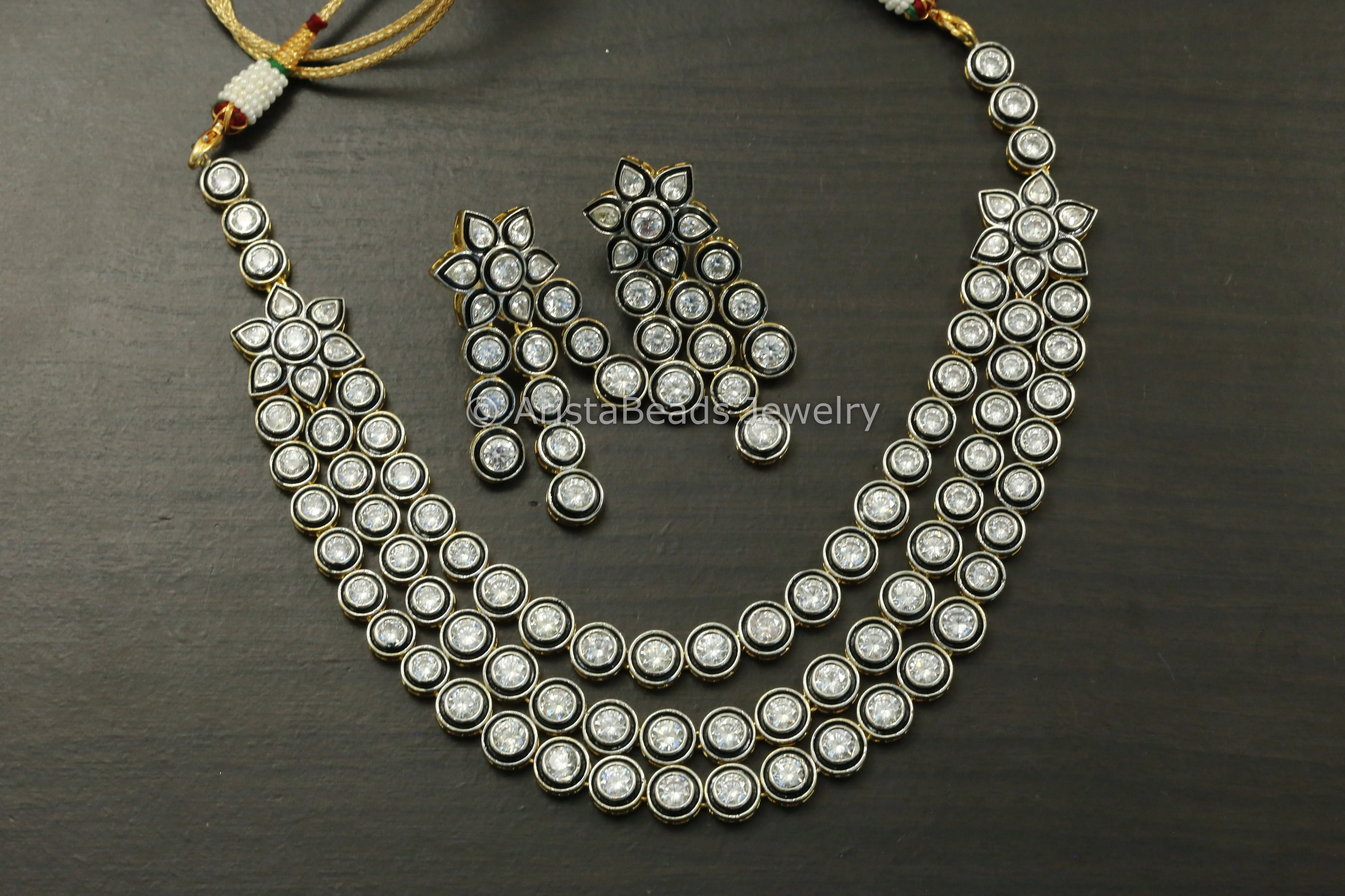 Black Enamel Victorian Kundan Polki Necklace Set