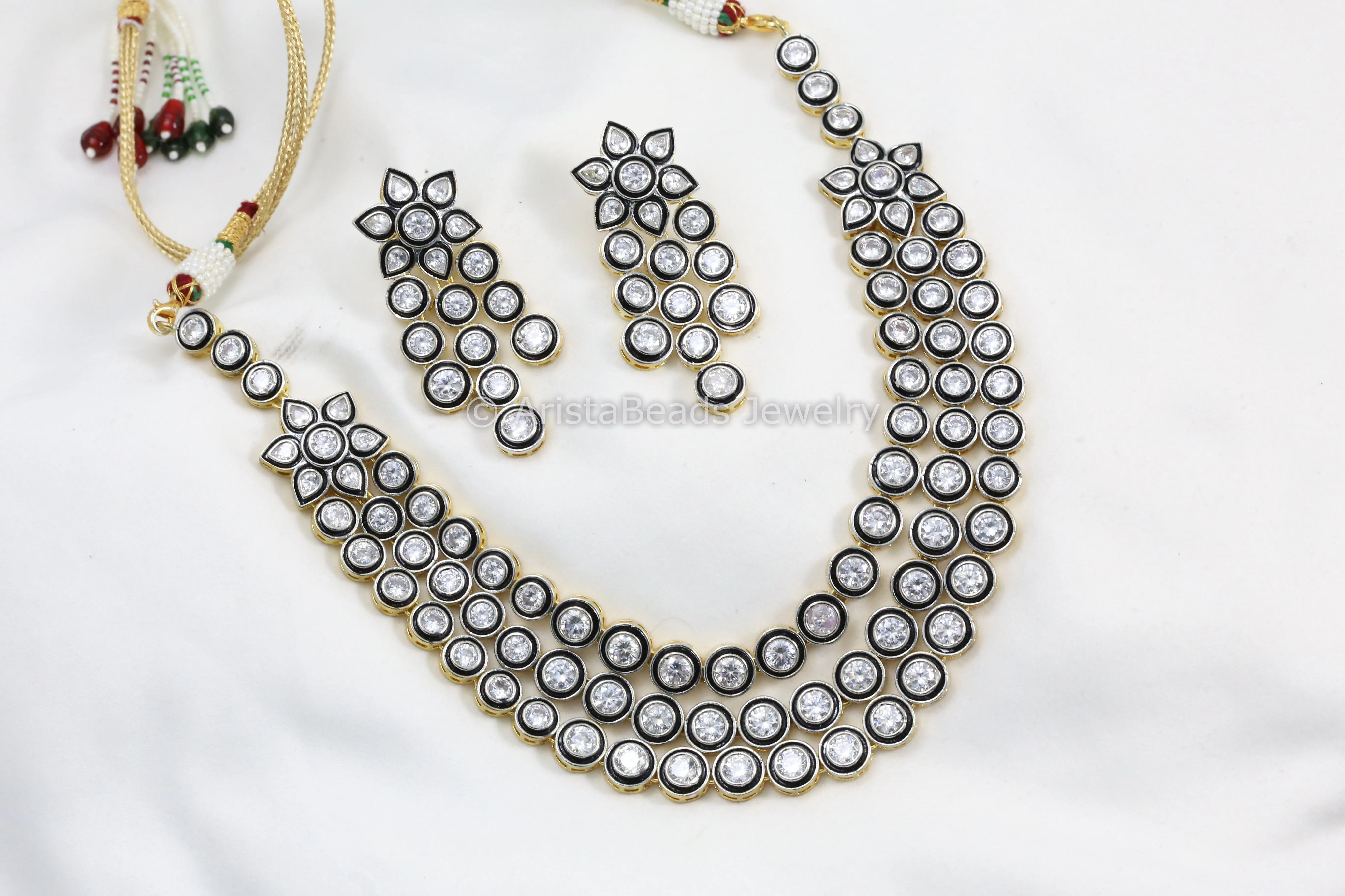 Black Enamel Victorian Kundan Polki Necklace Set