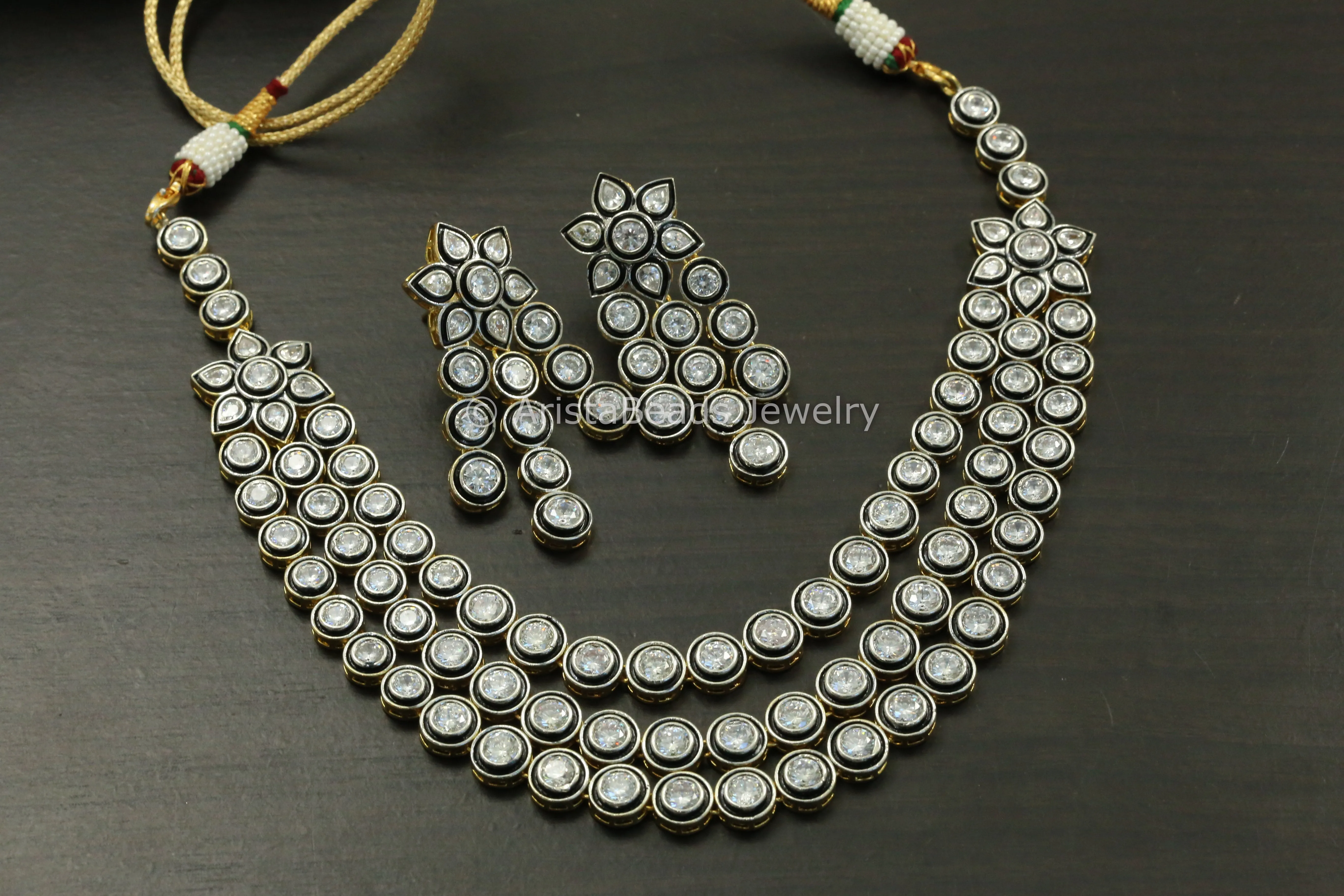 Black Enamel Victorian Kundan Polki Necklace Set