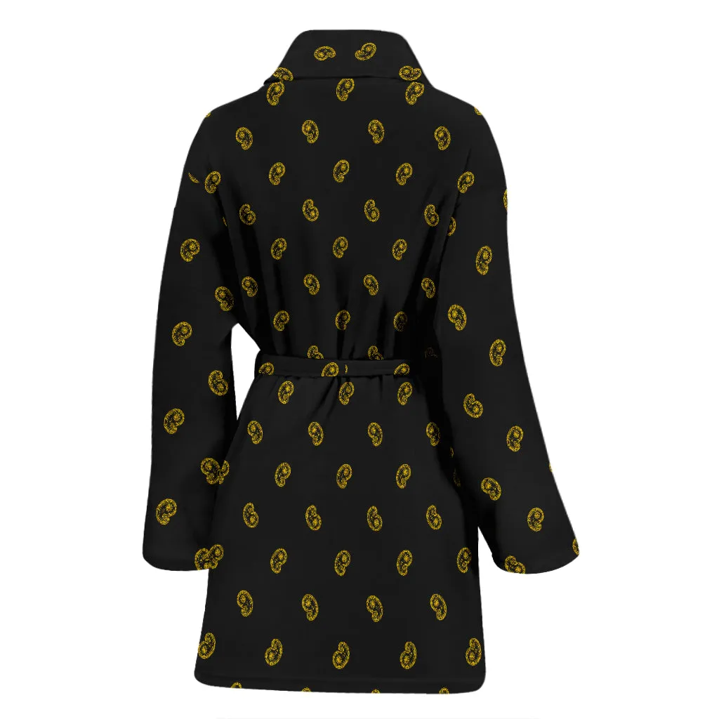 Black Gold Paisley Women's Bathrobe