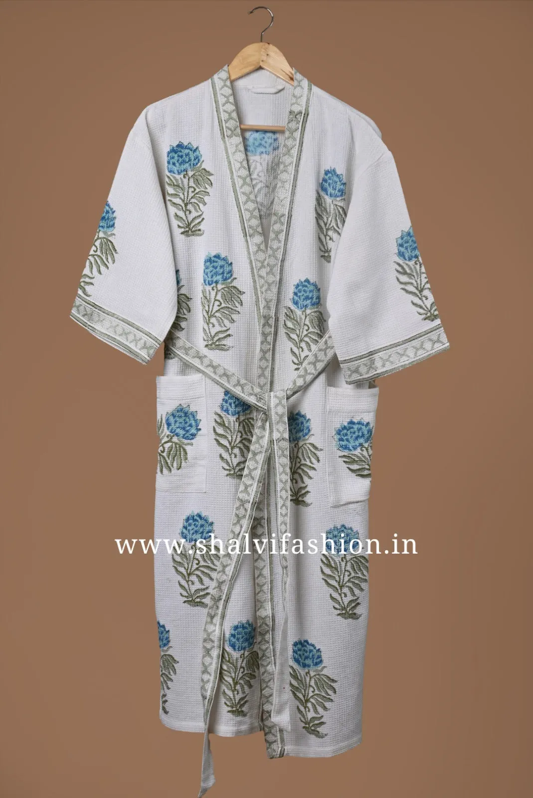 Blue Buta Print Waffle Cotton Bathrobes (BROB24)