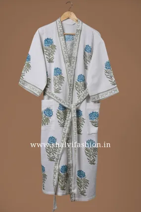 Blue Buta Print Waffle Cotton Bathrobes (BROB24)