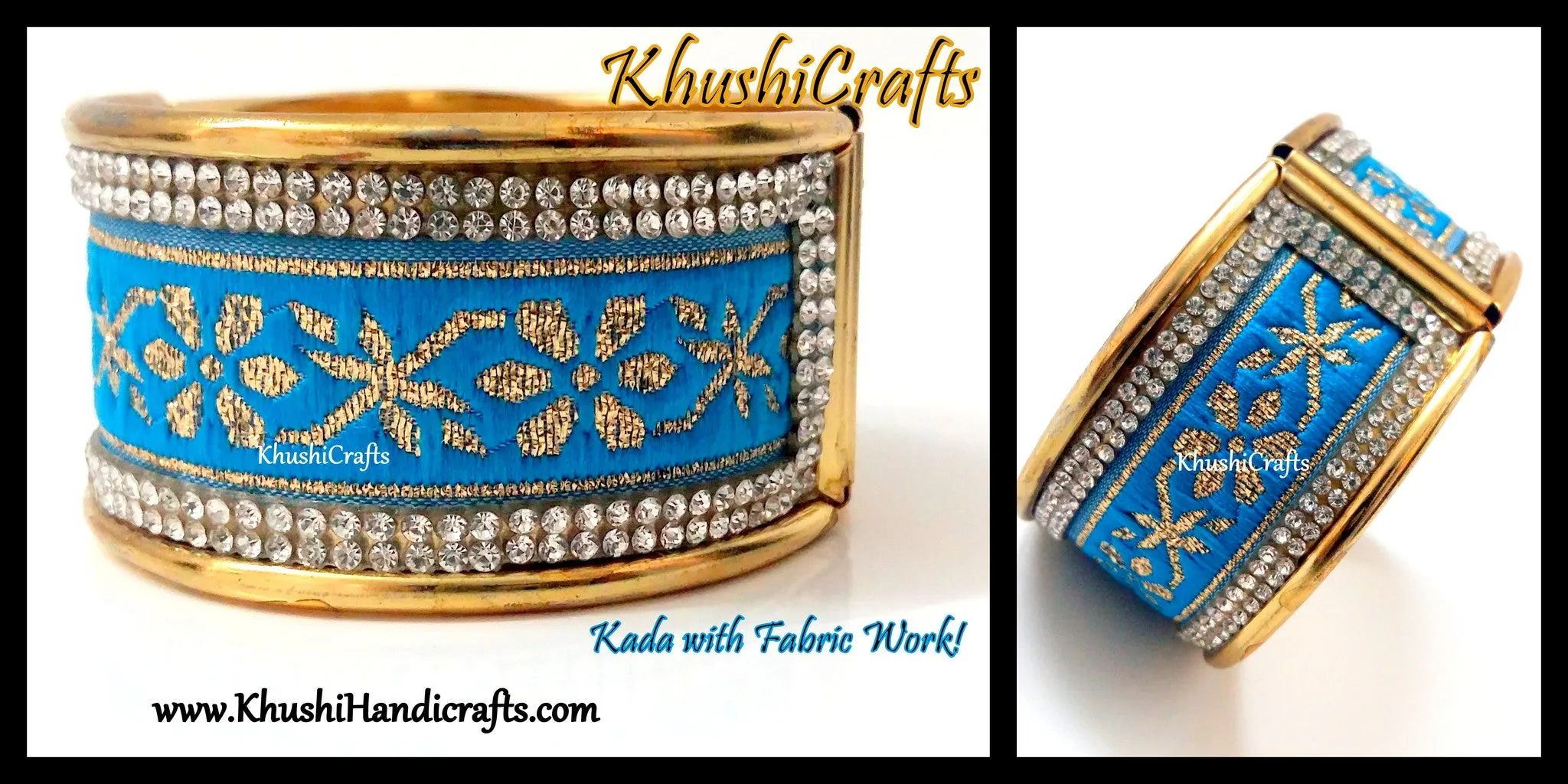 Blue Fabric work Kada Bangle