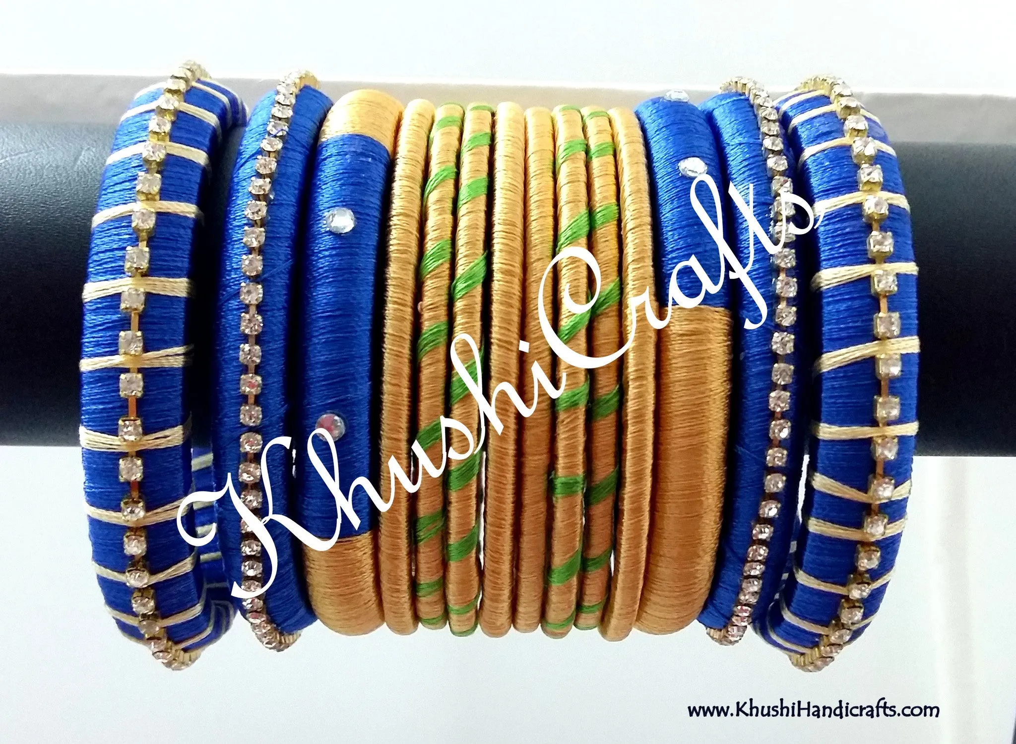 Blue Gold Designer Silk Bangles