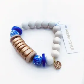 Blue White Cobalt Gold Disk Colorful Stacking Bracelet