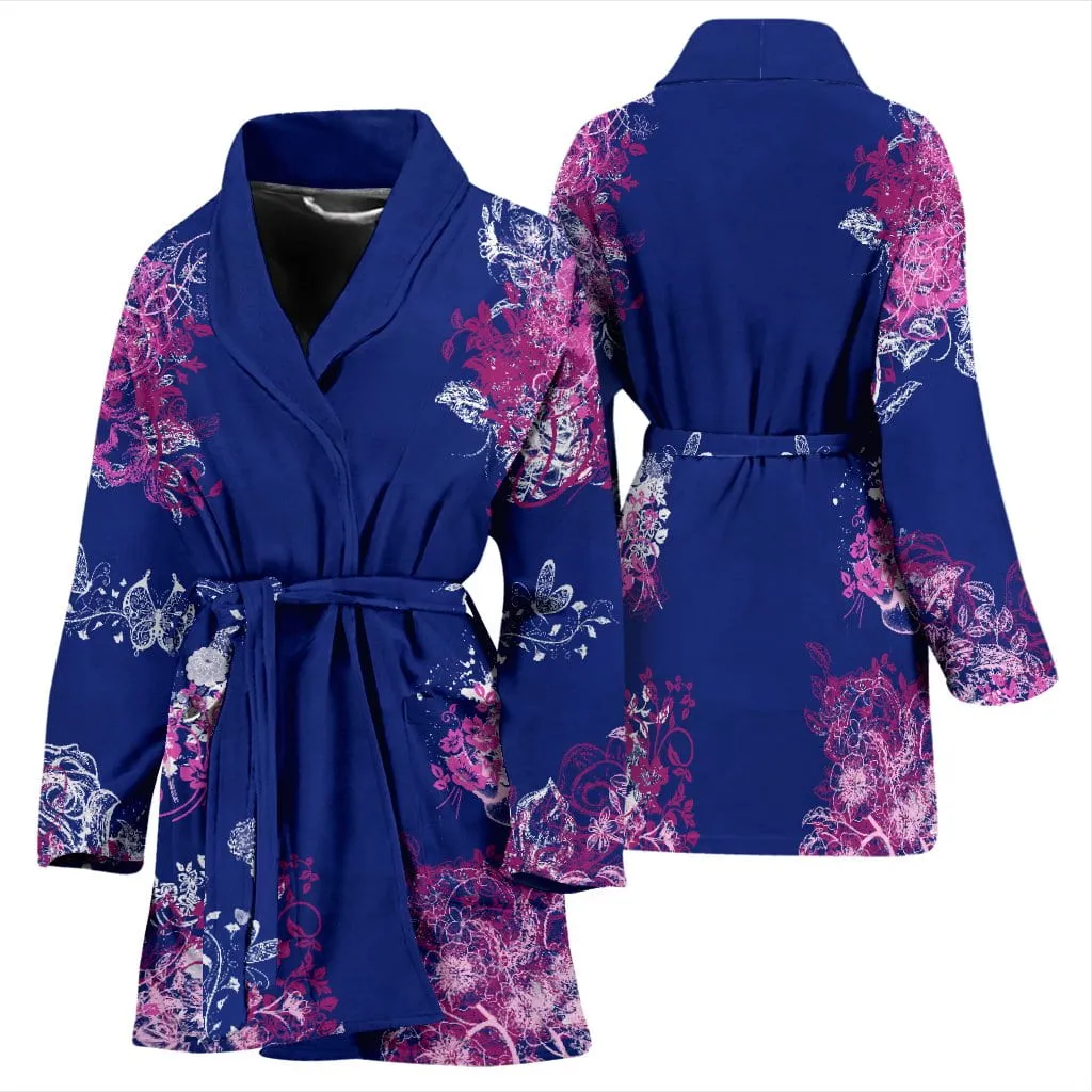 Blue With Flowers Women's Bath Robe