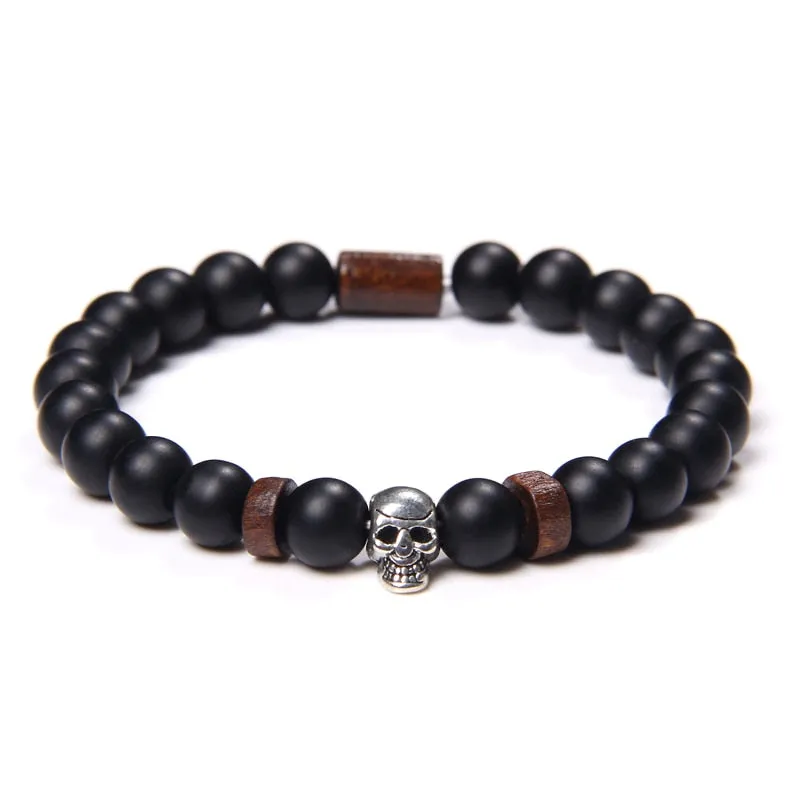 Bracelets with Mixed Natural Stone Skull Charms