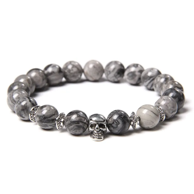 Bracelets with Mixed Natural Stone Skull Charms