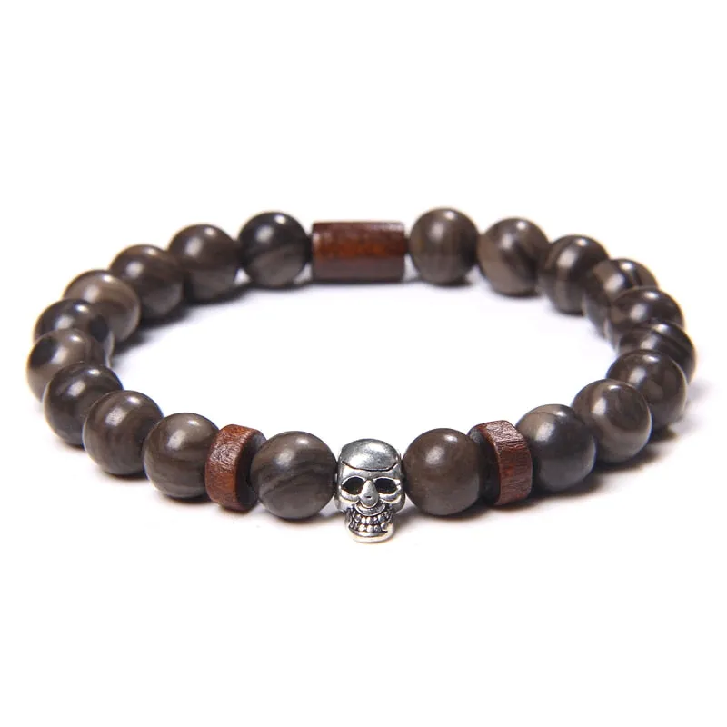 Bracelets with Mixed Natural Stone Skull Charms