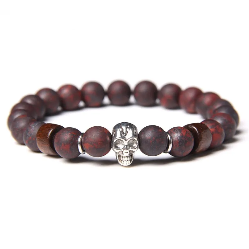 Bracelets with Mixed Natural Stone Skull Charms