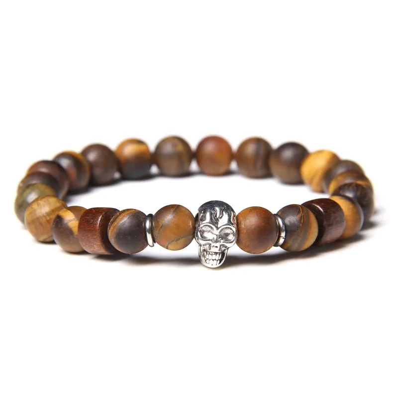 Bracelets with Mixed Natural Stone Skull Charms