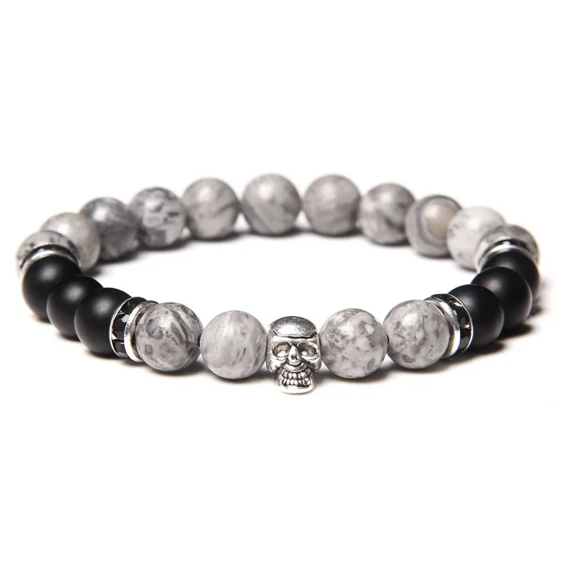 Bracelets with Mixed Natural Stone Skull Charms