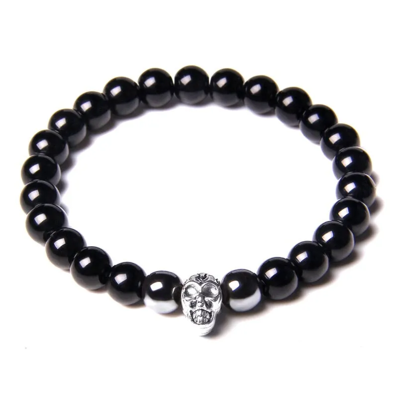 Bracelets with Mixed Natural Stone Skull Charms