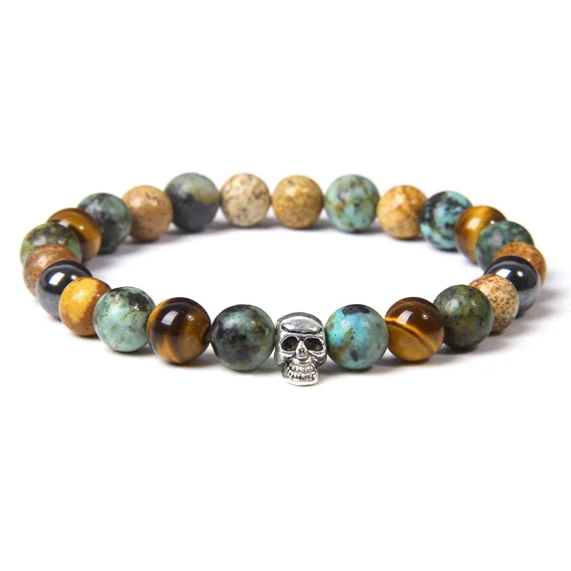 Bracelets with Mixed Natural Stone Skull Charms