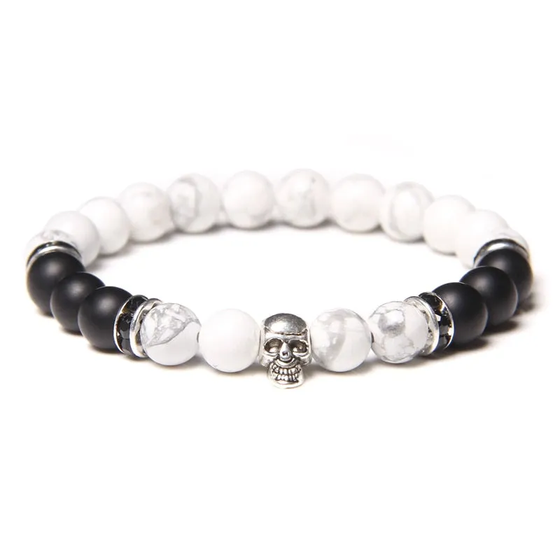 Bracelets with Mixed Natural Stone Skull Charms