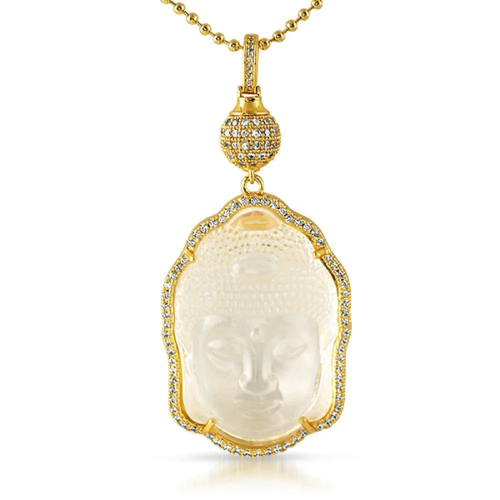 Buddha Carved Crystal Pendant Gold w/ Disco Ball