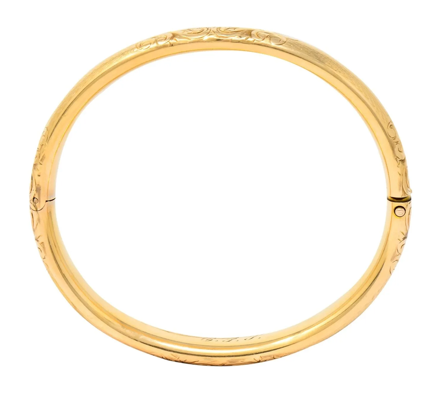 Burstow Kollmar & Co. Victorian 14 Karat Gold Engraved Bangle Bracelet