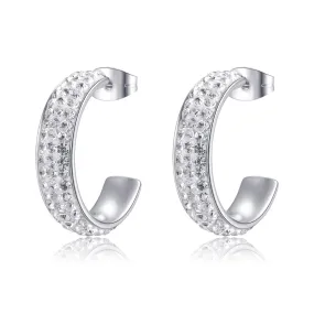 Cara 3-Row White Crystal Hoop Earrings