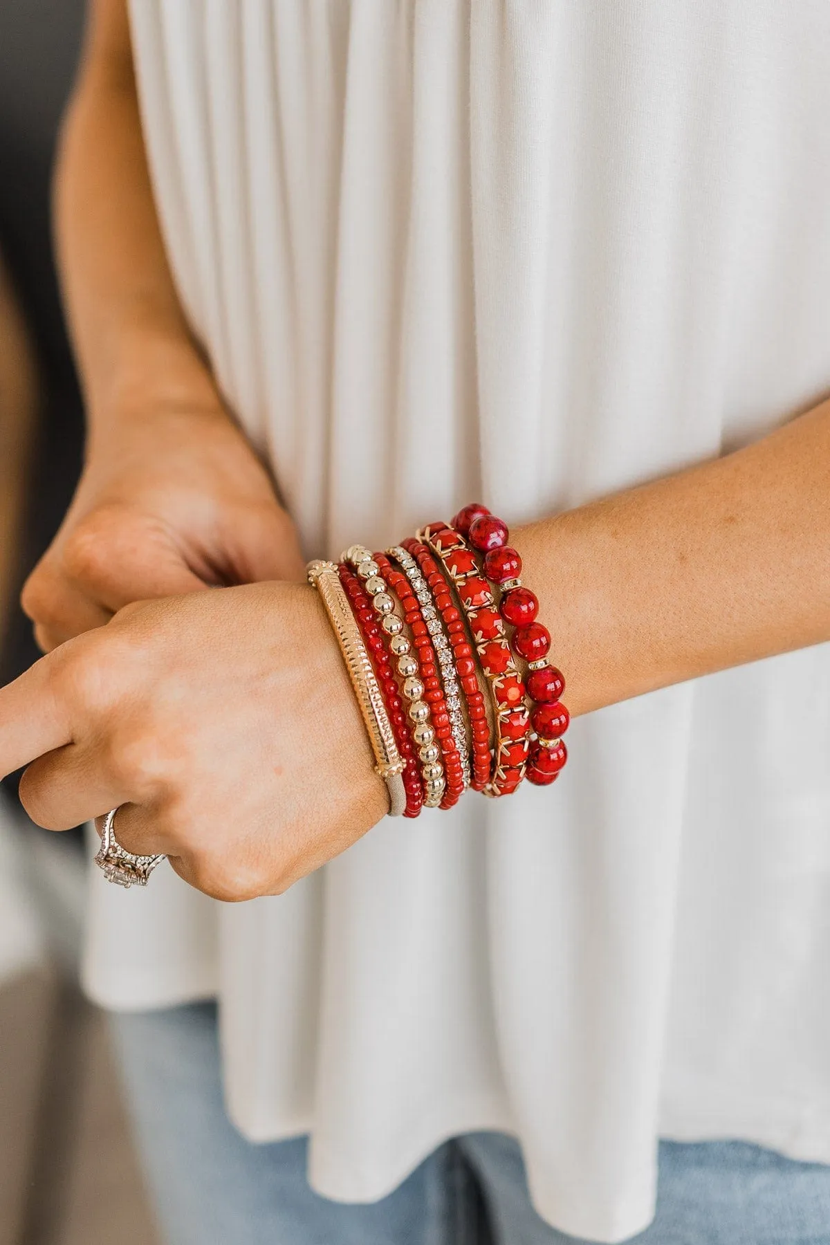 Catch Their Eye Bracelet Set- Red