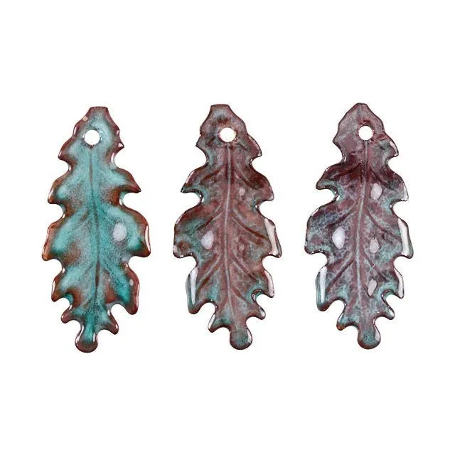 Charm, Small Oak Leaf 25x10.5mm, Enameled Brass Peppermint Green, by Gardanne Beads (1 Piece)