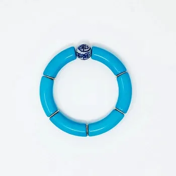 China Blue Bamboo Acrylic Tube Bracelet -Aqua Blue