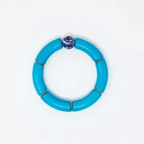 China Blue Bamboo Acrylic Tube Bracelet -Aqua Blue