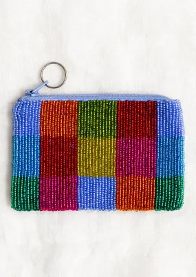 Color Check Beaded Coin Pouch