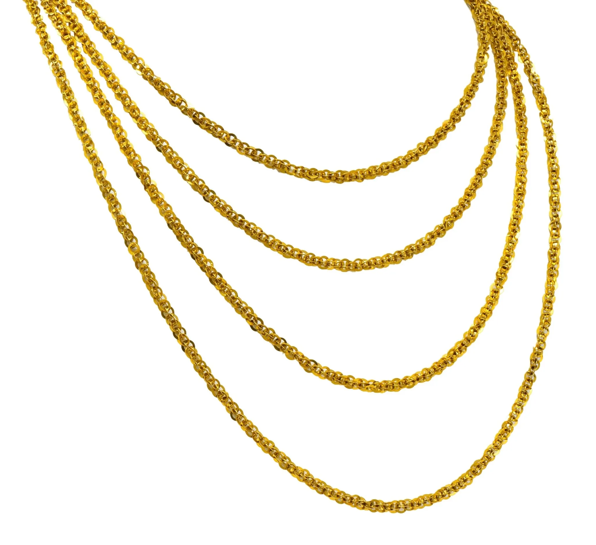 Continental Victorian 19 Karat Yellow Gold Spherical Long Chain